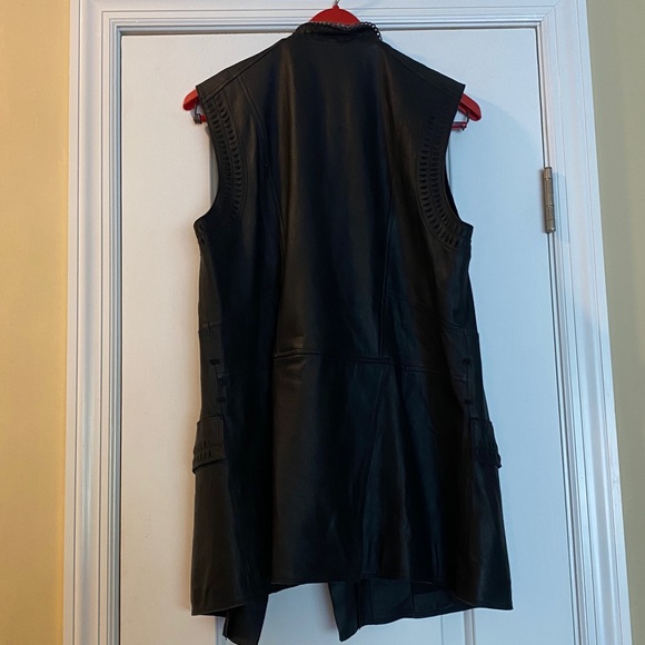 Kobi Halperin 💯Genuine Leather Black Silver Chain Full Zip Ruffled Vest - Picture 10 of 16